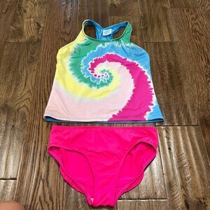 Lands End girls tankini. Sz 10. Tie dye top. Pink bottoms.